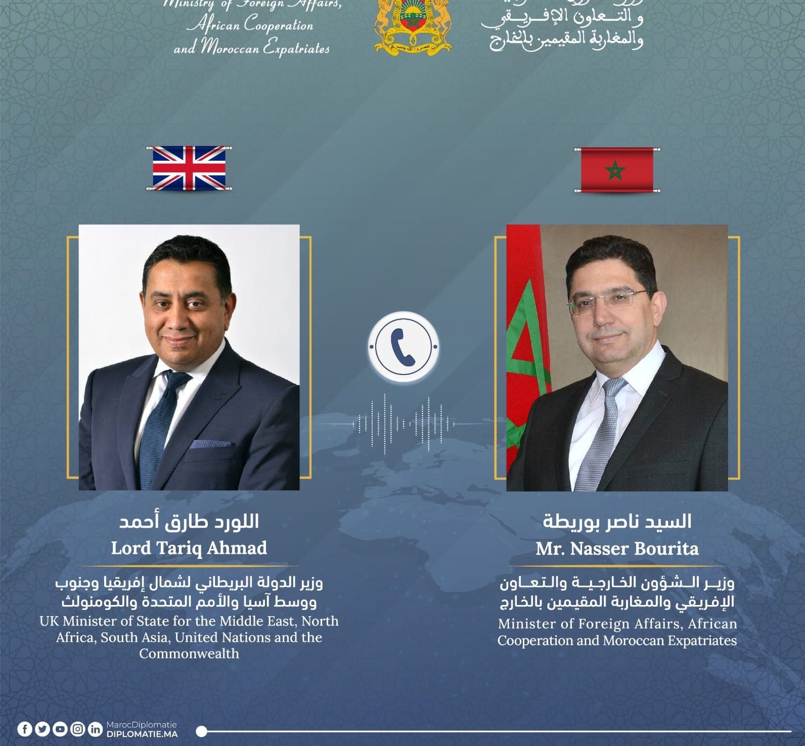 FM Nasser Bourita Holds Talks with British Minister of State for MENA, South Asia, UN