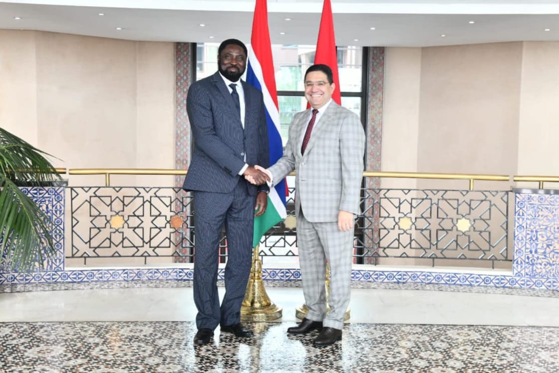 Moroccan FM Nasser Bourita with Gambian counterpart Mamadou Tangara