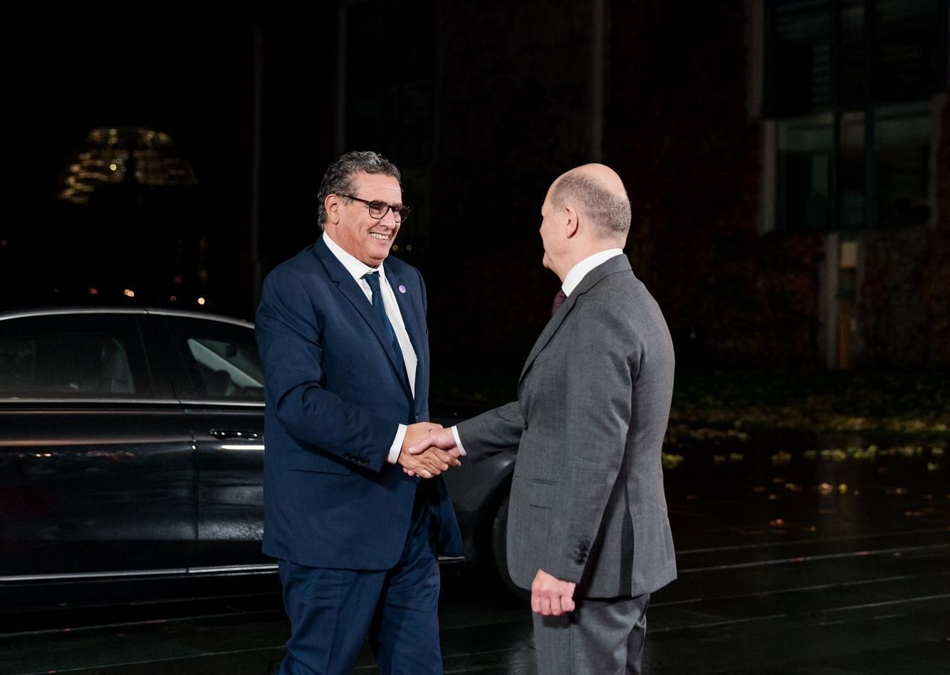 The Head of Government, Aziz Akhannouch, with the Chancellor of Germany, Olaf Scholz