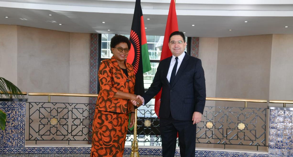 Moroccan FM Nasser Bourita next to his Malawian counterpart Nancy Tembo