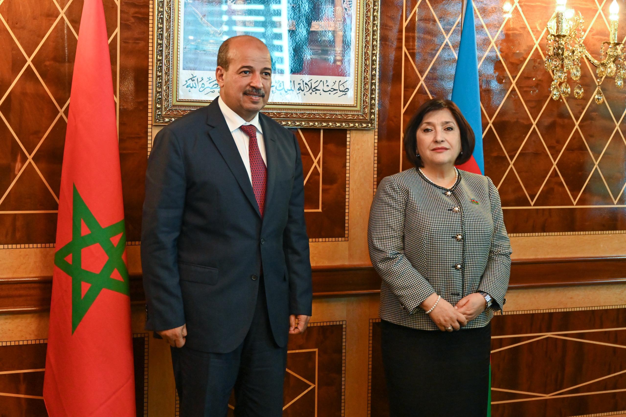 Sahiba Gafarova, Speaker of the Milli Majlis (National Assembly) of the Azerbaijan Republic alongside Speaker of Morocco's House of Councilors, Enaam Mayara.