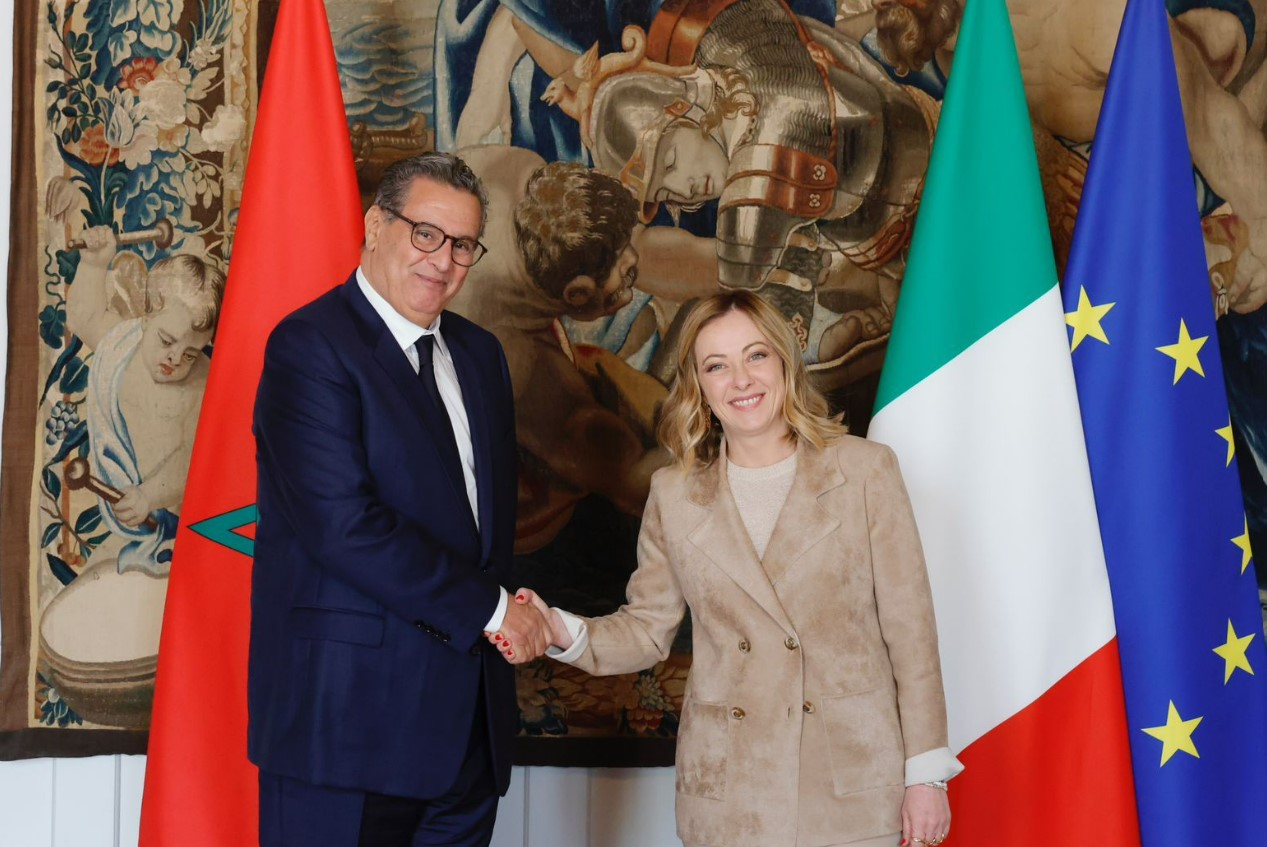 Head of Government Aziz Akhannouch with the President of the Italian Council of Ministers Giorgia Meloni