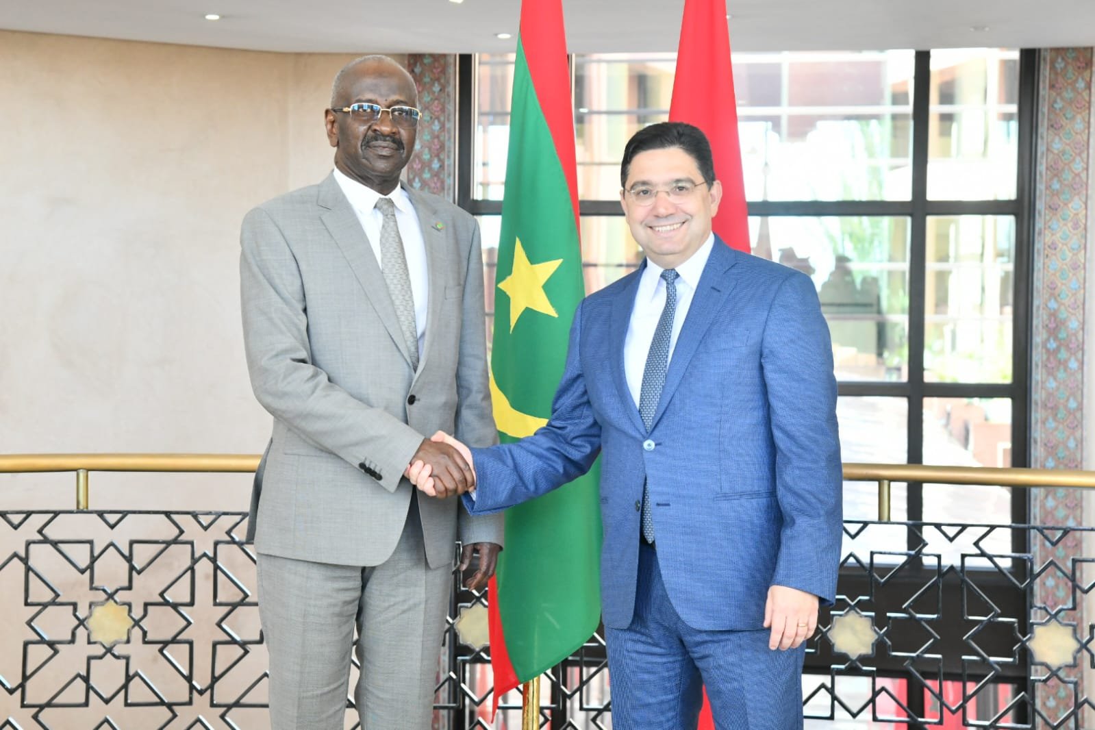 MFA Nasser Bourita with the Minister of Foreign Affairs, Cooperation and Mauritanians Abroad of the Islamic Republic of Mauritania, Mr. Mohamed Salem Ould Merzoug.