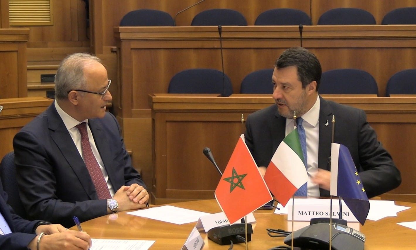 Morocco’s Ambassador to Italy, Youssef Balla, and the Vice President of the Italian Council of Ministers, Minister of Infrastructure and Transport, Matteo Salvini.