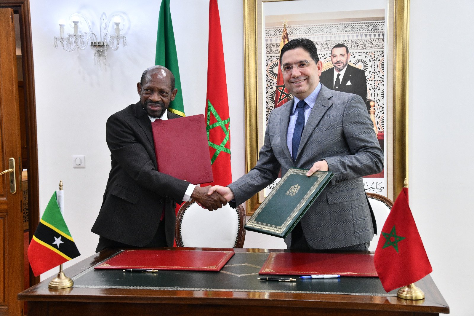 MFA Nasser Bourita and his counterpart from Saint Kitts and Nevis, Mr. Denzil Douglas