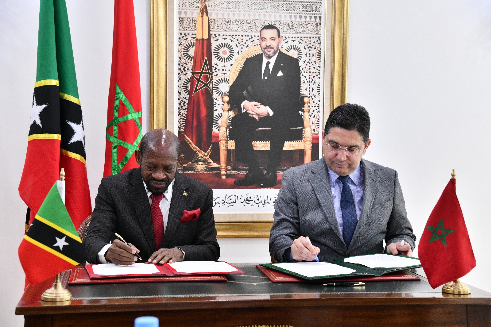 MFA Nasser Bourita and his counterpart from Saint Kitts and Nevis, Mr. Denzil Douglas