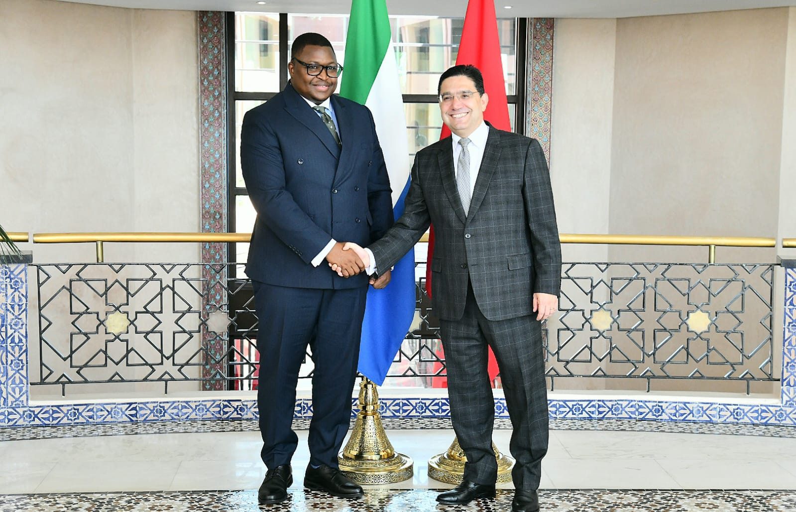 MFA Nasser Bourita with the Minister of Foreign Affairs and International Cooperation of the Republic of Sierra Leone, Timothy Musa Kabba.