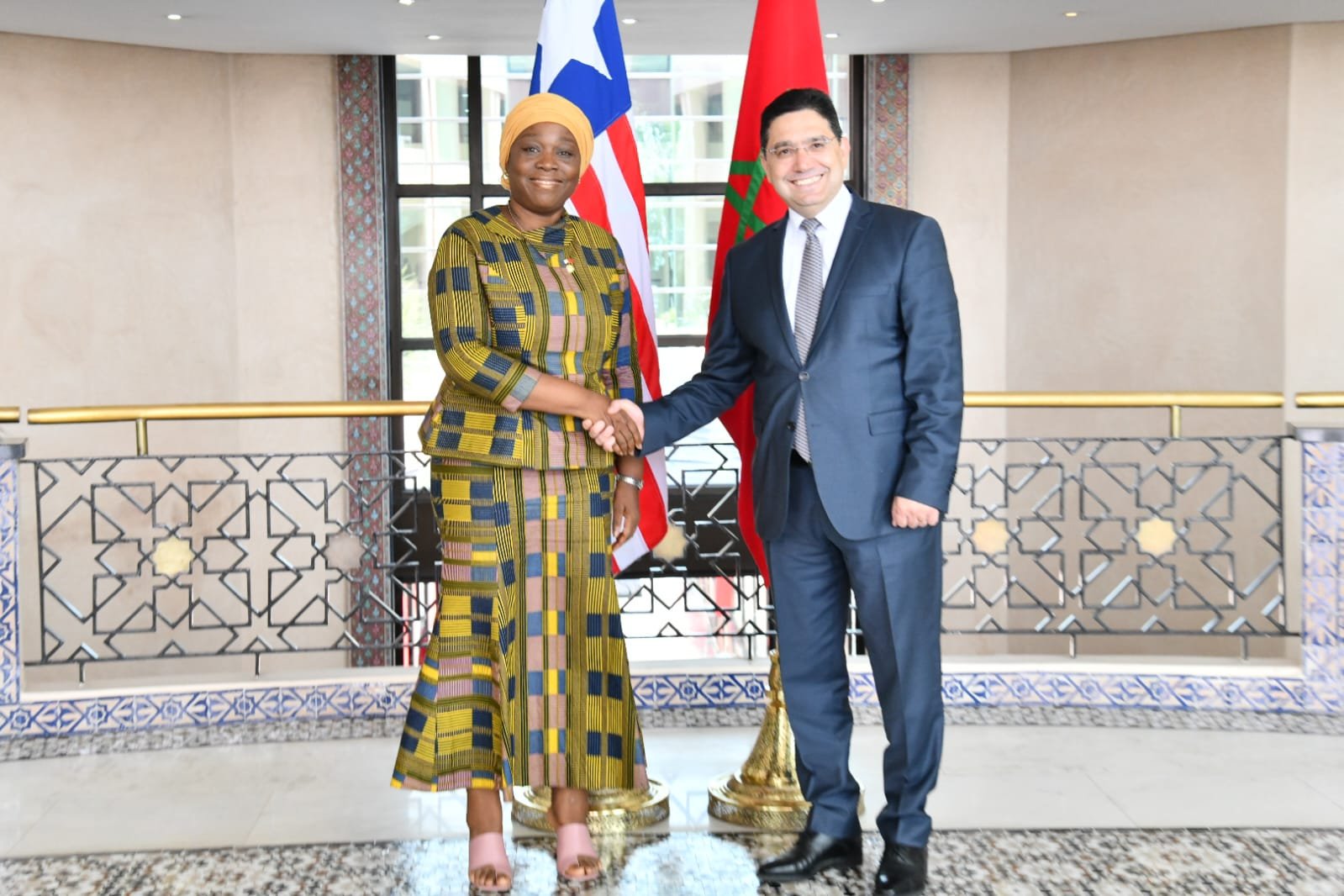 MFA Nasser Bourita with the Minister of Foreign Affairs of the Republic of Liberia, Ms. Sara Beysolow Nyanti.