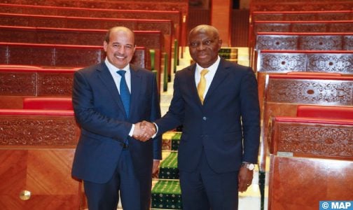 The Speaker of the House of Councilors, Enaam Mayara with the Director General of the International Labor Organization (ILO), Gilbert Fossoun Houngbo